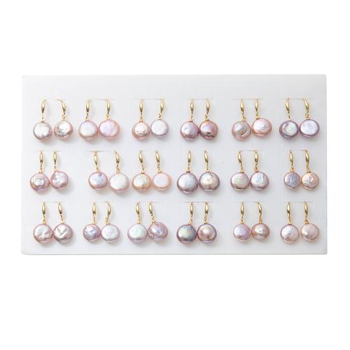 Boucle d'oreille de perle de goutte d'eau douce, perle d'eau douce cultivée, Légèrement rond, pour femme, rose, About：14-15mm, Vendu par paire