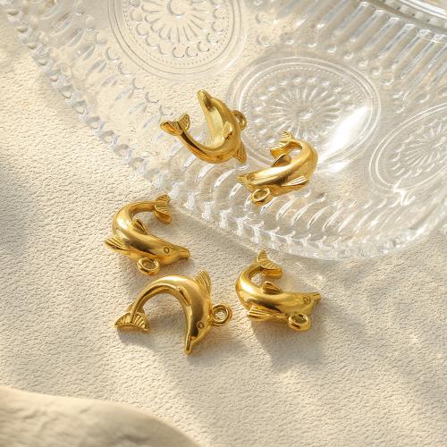 Pendentifs d'animaux en acier inoxydable , Acier inoxydable 304, dauphin, Placage de couleur d'or, DIY, Vendu par PC