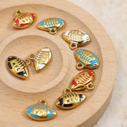 Pendentifs en acier inoxydable émail, Acier inoxydable 304, Ballon de rugby, Placage de couleur d'or, DIY, plus de couleurs à choisir, Vendu par PC
