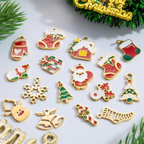 Enamel Stainless Steel Pendant, 304 Stainless Steel, 18K gold plated, Christmas Design & DIY 