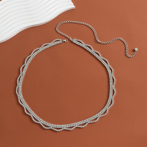Ceinture décorative alliage de zinc, pour femme & avec strass & creux, argent Environ 110 cm, Vendu par PC