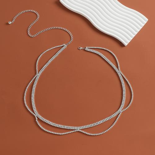 Ceinture décorative alliage de zinc, pour femme & avec strass & creux, argent Environ 110 cm, Vendu par PC[