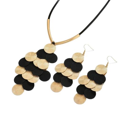 Ensembles-cadeaux bijoux, fer, boucle d'oreille & collier, avec corde de cire, Placage, 2 pièces & pour femme & deux tons, Vendu par fixé