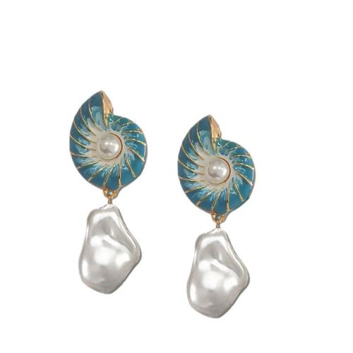 Boucle d'oreille en alliage de zinc en plastique perle, avec perle de plastique, conque, styles différents pour le choix & pour femme & émail, Vendu par PC