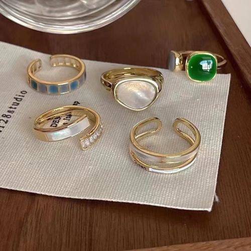 Zinc Alloy Cuff Finger Ring, gold color plated & for woman & enamel, US Ring 