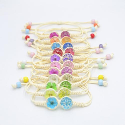 Glass Bracelet, with Dried Flower & Porcelain & Wax Cord, handmade, folk style & for woman Approx 6-10 Inch 