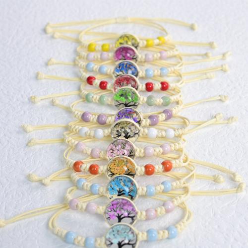 Glass Bracelet, with Korean Waxed Cord & Dried Flower & Porcelain, handmade, fashion jewelry & for woman Approx 6-10 Inch 