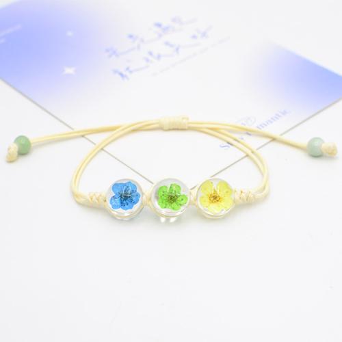Glass Bracelet, with Dried Flower & Porcelain & Wax Cord, Flower, handmade, fashion jewelry & for woman Approx 6-10 Inch 