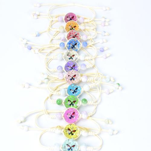 Glass Bracelet, with Korean Waxed Cord & Dried Flower & Lace & Porcelain, Butterfly, handmade, fashion jewelry & for woman Approx 6-10 Inch 