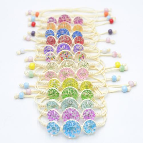 Glass Bracelet, with Dried Flower & Porcelain & Wax Cord, Flower, handmade, fashion jewelry & for woman Approx 6-10 Inch 