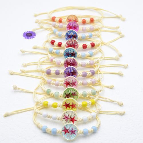 Glass Bracelet, with Dried Flower & Porcelain & Wax Cord, handmade, fashion jewelry & for woman Approx 6-10 Inch 