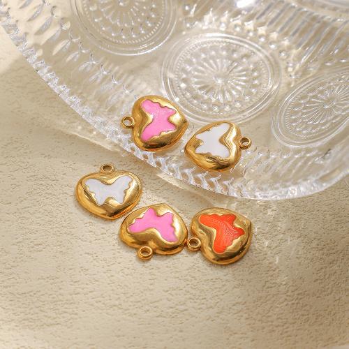 Pendentifs en acier inoxydable émail, Acier inoxydable 304, coeur, Placage de couleur d'or, DIY, plus de couleurs à choisir, Vendu par PC