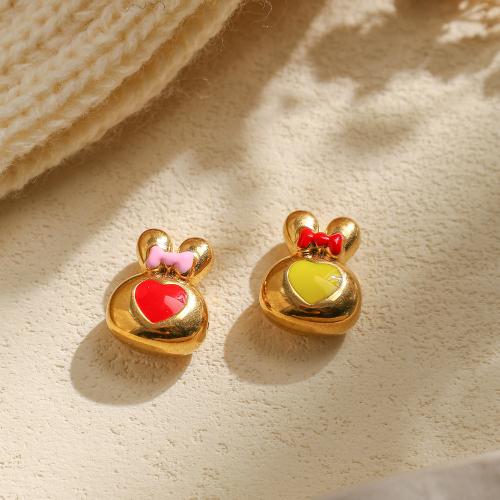 Stainless Steel Beads, 304 Stainless Steel, Rabbit, gold color plated, DIY & enamel 