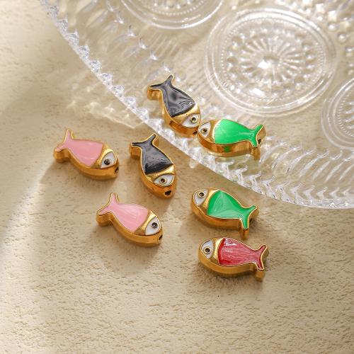 Stainless Steel Beads, 304 Stainless Steel, Fish, gold color plated, DIY & enamel 