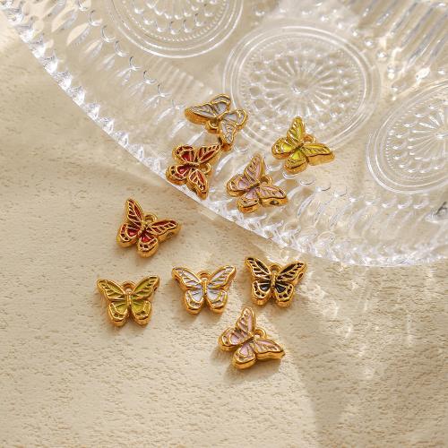 Enamel Stainless Steel Pendant, 304 Stainless Steel, Butterfly, gold color plated, DIY 