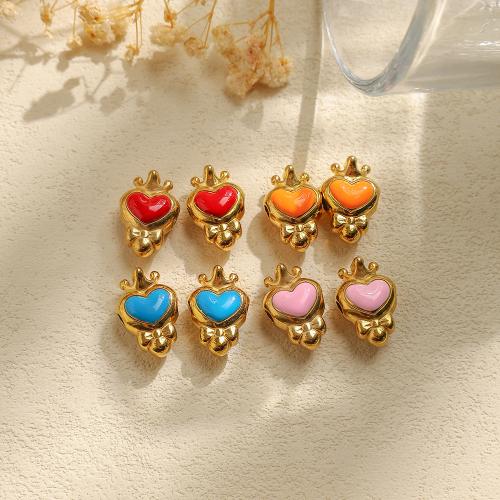 Stainless Steel Beads, 304 Stainless Steel, Heart, gold color plated, DIY & enamel 