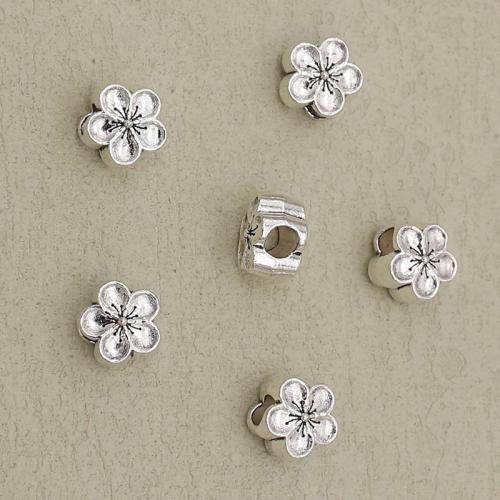 Perles de gros trou en alliage de zinc, fleur, Placage de couleur argentée, DIY, argent Environ 4mm, Vendu par PC