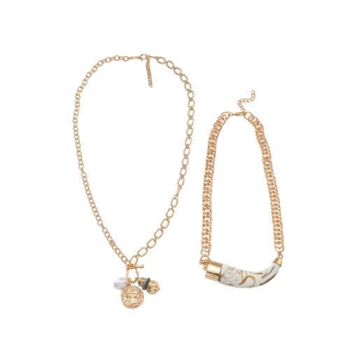 collier en alliage zinc et à résine, alliage de zinc, avec résine & plastique revêtu de cuivre & perle de plastique & fer, Placage, 2 pièces & bijoux de mode, plus de couleurs à choisir, Vendu par fixé
