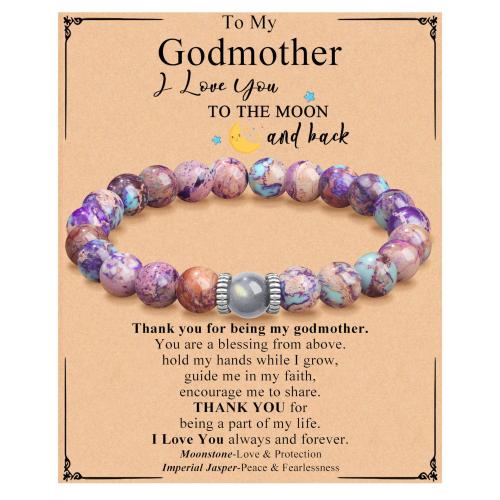 Jaspe d'impression bracelet, avec Moonstone & fil élastique, Rond, fait à la main, styles différents pour le choix & pour femme Environ 6-8 pouce, Vendu par PC