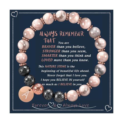 Jaspe de zèbre bracelet, avec lave volcanique & Acier inoxydable 304, Lettre d’alphabet, fait à la main, unisexe & styles différents pour le choix Environ 6-8 pouce, Vendu par PC