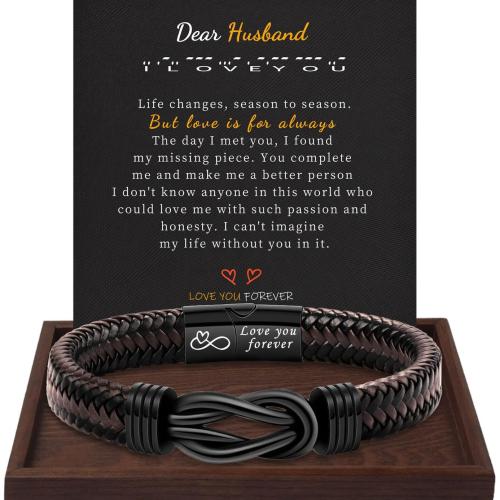 304 Stainless Steel Bracelet, with PU Leather, Infinity, handmade & for man Approx 8-9 Inch 