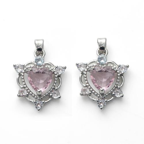 Cubic Zirconia Micro Pave Brass Pendant, Heart, silver color plated, DIY & micro pave cubic zirconia 