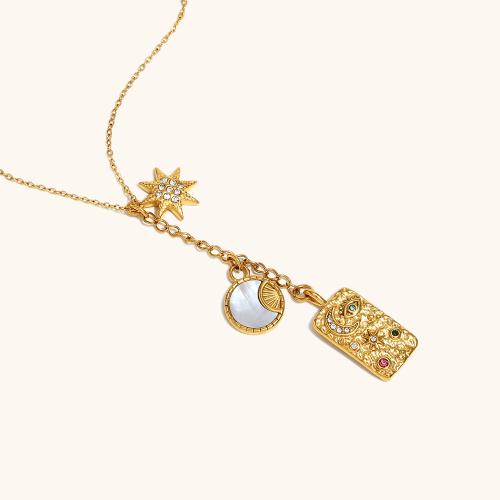 Conjuntos de joyería de acero inoxidable, acero inoxidable 304, con Nácar, Rectángular, chapado en color dorado, para mujer & con diamantes de imitación, Vendido por UD