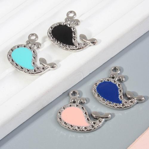 Zinc Alloy Enamel Pendants, Whale, silver color plated, DIY & with rhinestone 