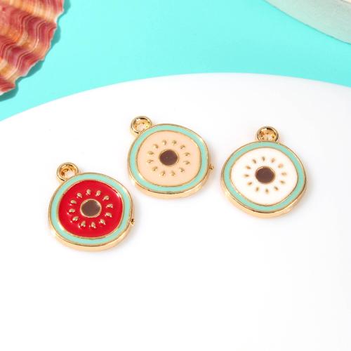 Zinc Alloy Enamel Pendants, Slightly Round, gold color plated, DIY 