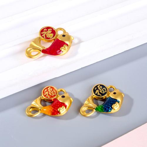 Zinc Alloy Enamel Pendants, Fish, gold color plated, DIY 