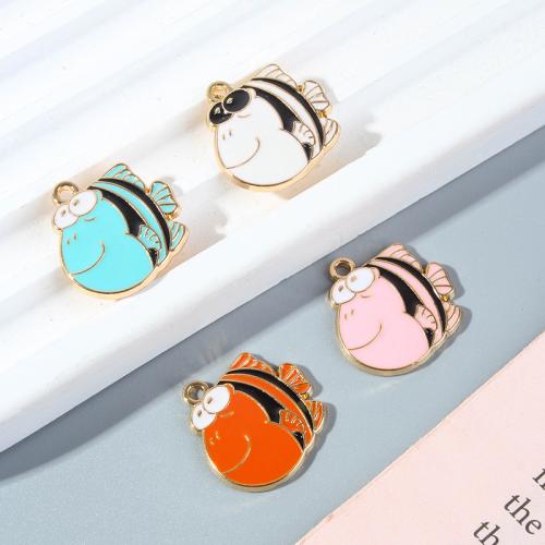 Zinc Alloy Enamel Pendants, Fish, gold color plated, DIY 