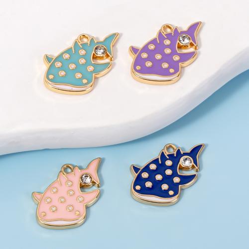 Zinc Alloy Enamel Pendants, Fish, gold color plated, DIY & with rhinestone 
