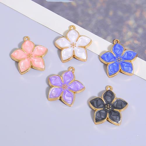 Zinc Alloy Enamel Pendants, Flower, gold color plated, DIY 