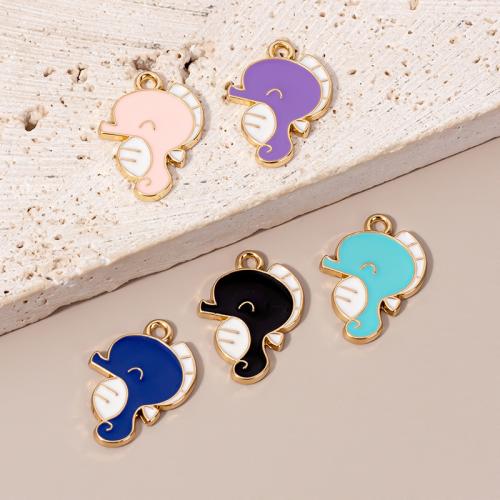 Zinc Alloy Enamel Pendants, Seahorse, gold color plated, DIY 