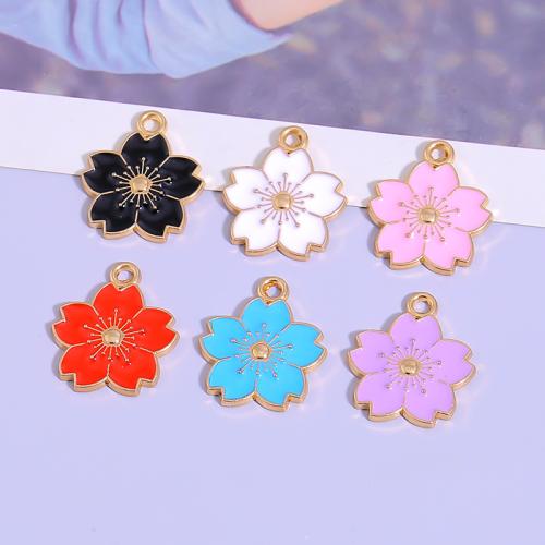 Zinc Alloy Enamel Pendants, Flower, gold color plated, DIY 