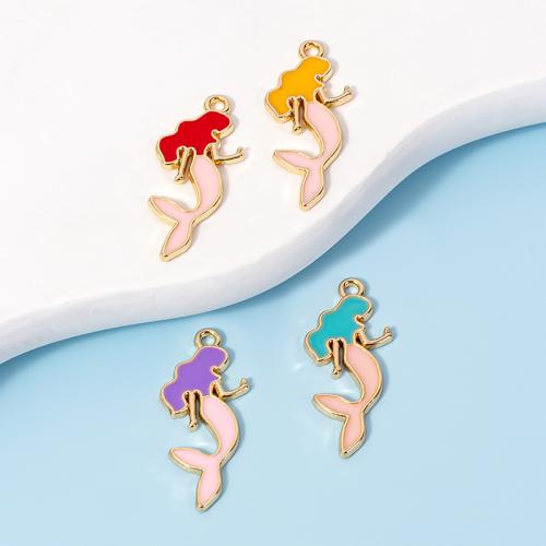 Zinc Alloy Enamel Pendants, Mermaid, gold color plated, DIY 