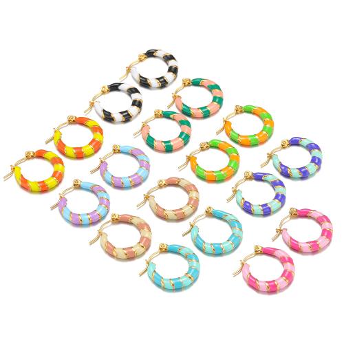 boucle d'oreille de dormeuse en alliage zinc à l'émail , alliage de zinc, Placage de couleur d'or, pour femme, plus de couleurs à choisir, Vendu par paire