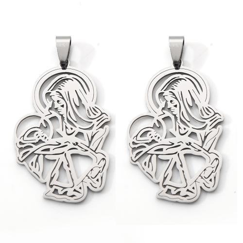 Acier inoxydable Saint pendentif, 201 acier inoxydable, Placage de couleur argentée, DIY, argent Vendu par PC