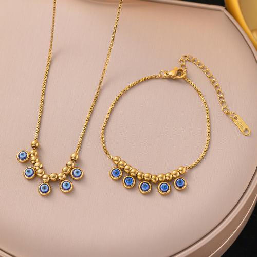 Evil Eye Jewelry Set, 304 Stainless Steel, plated & for woman & enamel Necklace :41cm; Bracelet :16cm; Anklet :21cm. 