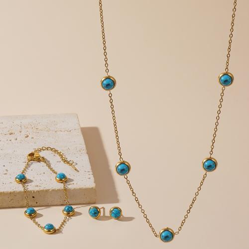 Conjuntos de joyería de acero inoxidable, acero inoxidable 304, con Turquesa sintético, chapado, diferentes estilos para la opción & para mujer, dorado, Vendido por UD