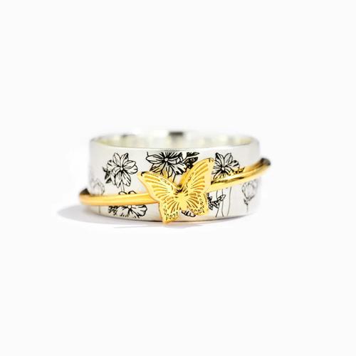 Zinc Alloy Finger Ring, plated, Double Layer & for woman & two tone 