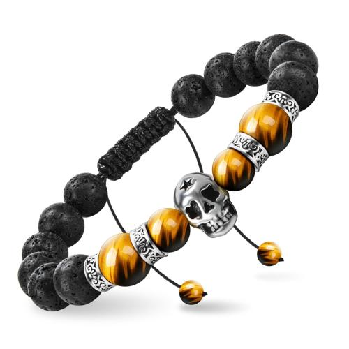 Gemstone Bracelet, with Polyester Cord & Zinc Alloy, Skull, handmade, Unisex Approx 6-10 Inch 