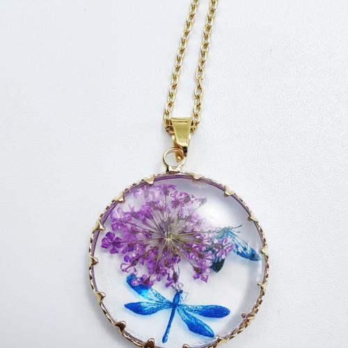 résine collier, avec Fleurs séchées & alliage de zinc, fleur, goutté d'époxy, bijoux de mode & pour femme, plus de couleurs à choisir Environ 18.1 pouce, Vendu par PC