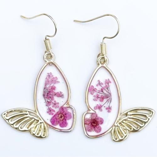 Resin Drop Earring, with Dried Flower & Zinc Alloy, epoxy gel & for woman 