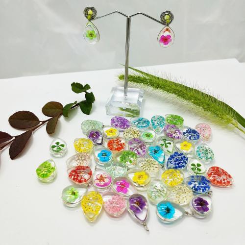 Plaqué Perles de verre, avec Fleurs séchées, larme, goutté d'époxy, DIY & styles différents pour le choix, plus de couleurs à choisir Vendu par PC