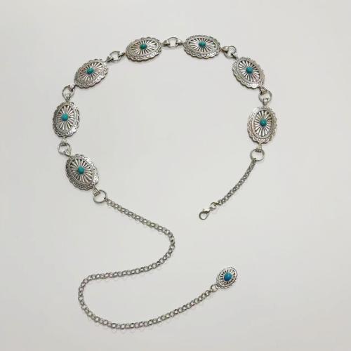 alliage de zinc chaîne de taille, avec turquoise synthétique, Placage, styles différents pour le choix & pour femme Environ 105-120 cm, Vendu par PC