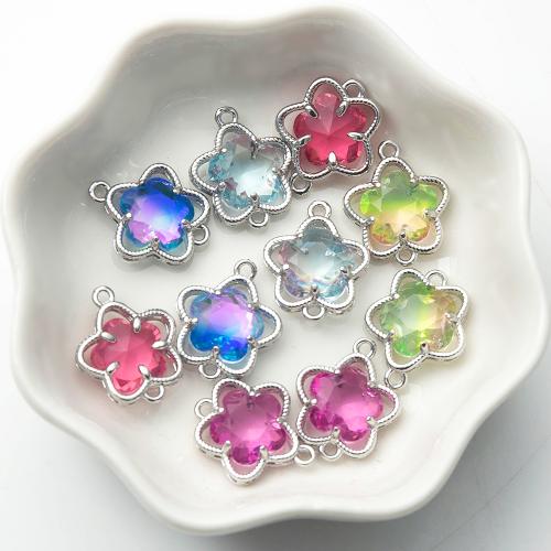 Crystal Connector, Brass, with Crystal, Flower, silver color plated, DIY & 1/1 loop 