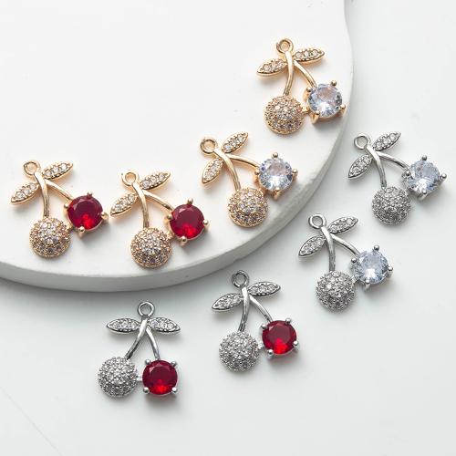 Cubic Zirconia Micro Pave Brass Pendant, Cherry, plated, DIY & micro pave cubic zirconia 
