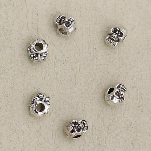 Zinklegierung Schmuckperlen, Schädel, silberfarben plattiert, DIY, Silberfarbe, 8x5mm, Bohrung:ca. 1mm, verkauft von PC