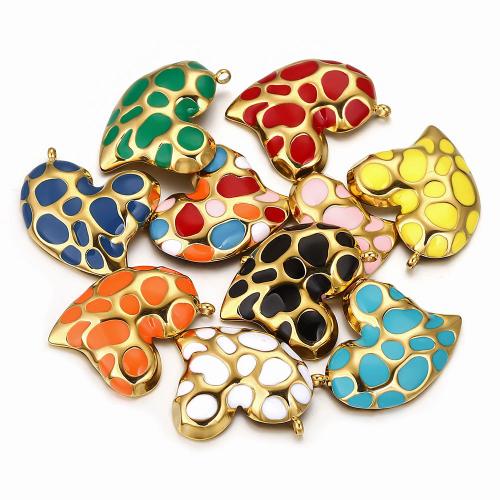 Enamel Stainless Steel Pendant, 304 Stainless Steel, Heart, gold color plated, DIY 